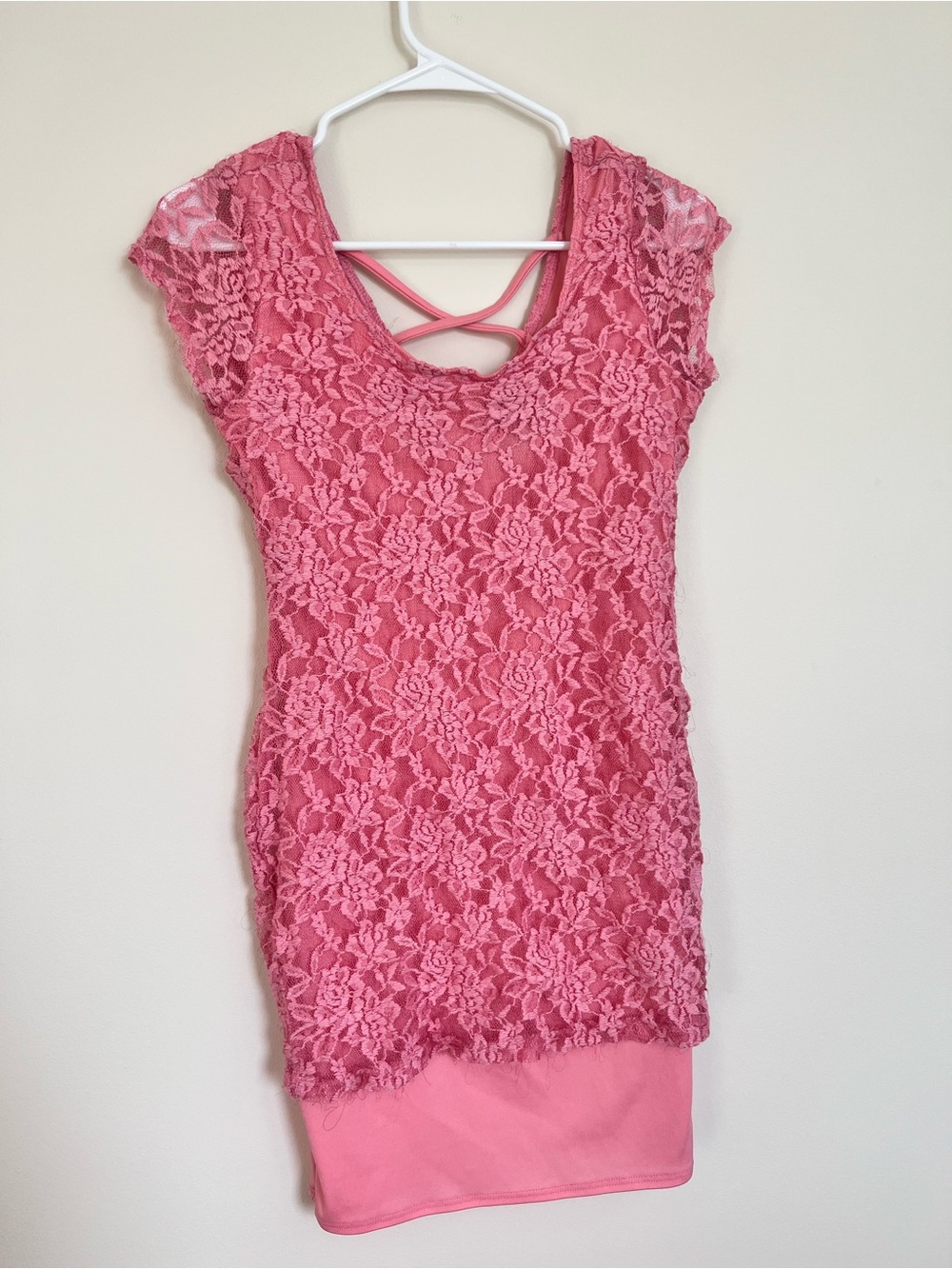 Beautiful Pink Lace Overlay Bodycon Dress